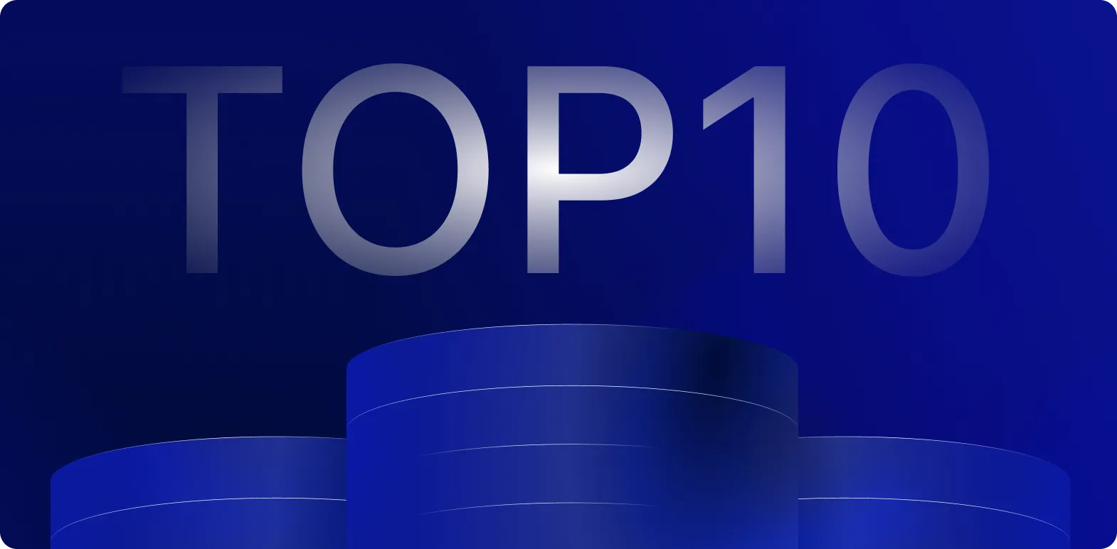 Gráfico que muestra 'TOP10' en letras metálicas grandes sobre un fondo azul.