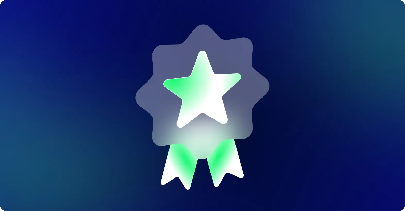 Uma estrela verde brilhante com uma fita em um fundo azul escuro.