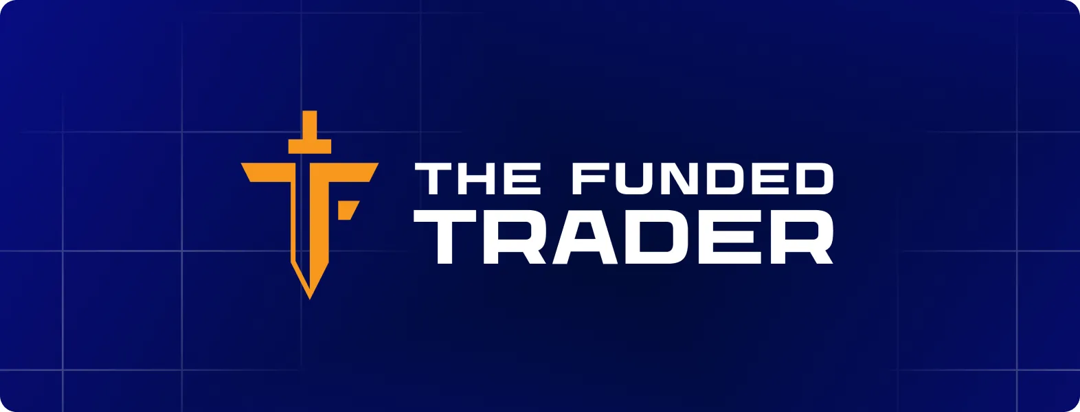 Logo de The Funded Trader avec une croix orange stylisée et du texte blanc.