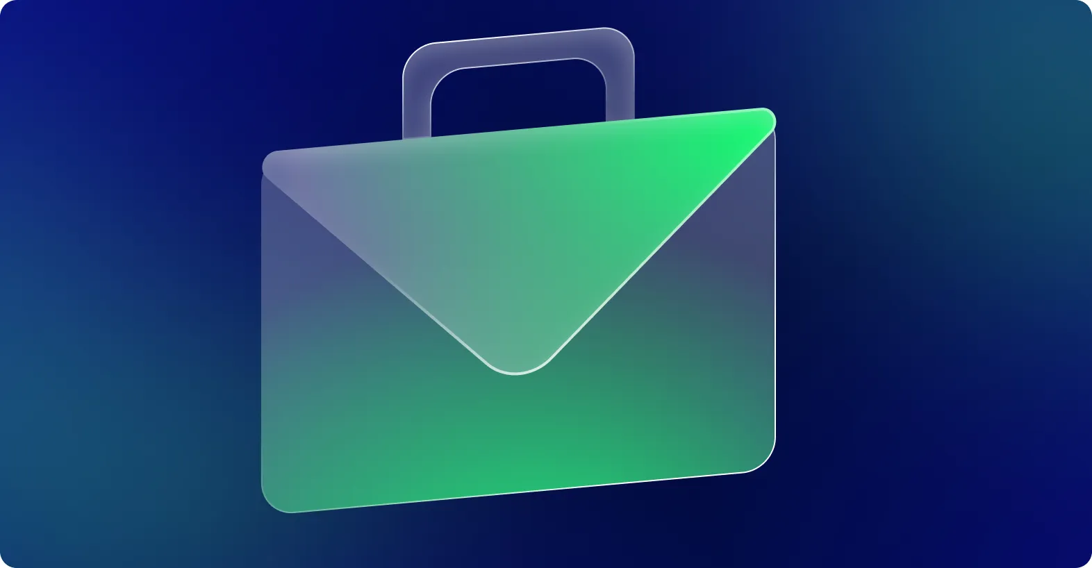 Um ícone de envelope verde com uma alça em um fundo azul escuro.