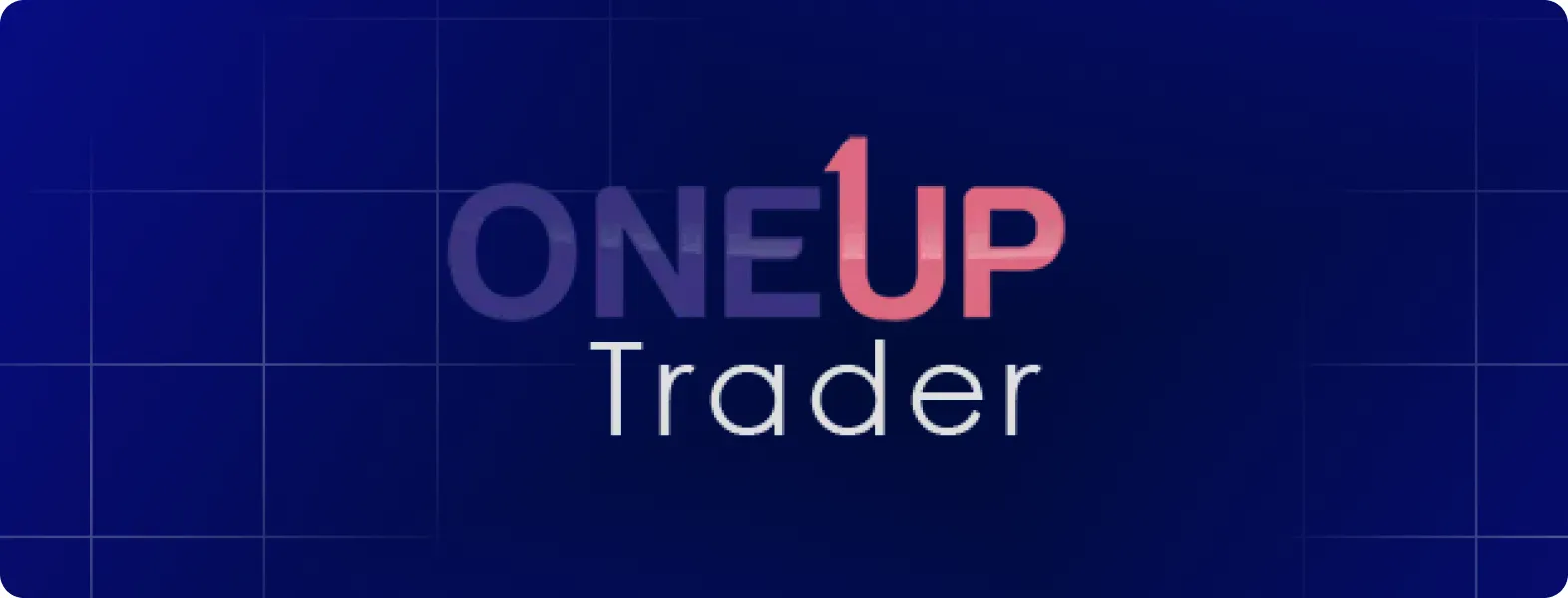 Logo ONEUP Trader sur fond bleu foncé.