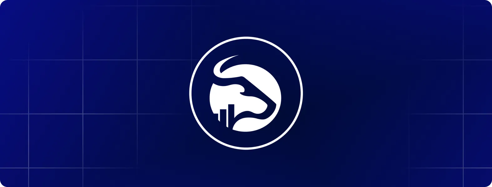Un logo stylisé représentant une tête d'animal dans un cercle sur fond bleu.
