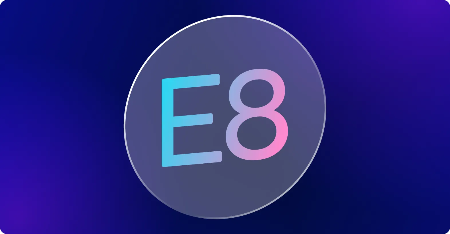 Un logotipo que muestra las letras E8 en azul y rosa sobre un fondo oscuro.