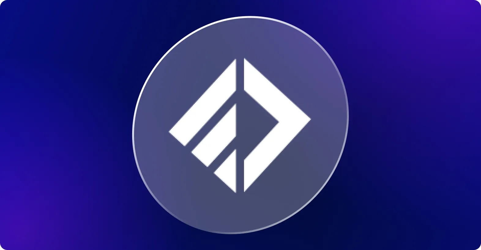 Un logotipo de diamante blanco estilizado centrado sobre un fondo circular azul oscuro.