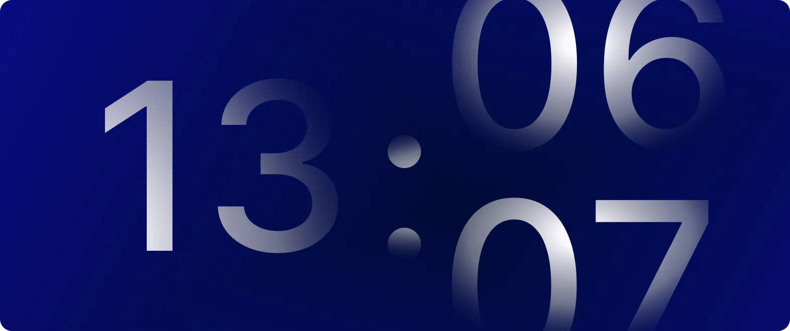 Un reloj digital muestra la hora 13:06:07 sobre un fondo azul oscuro.
