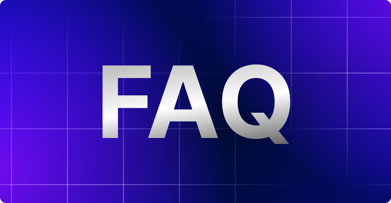 Fundo roxo com texto branco que diz FAQ.