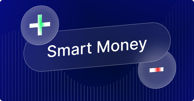 Grafik zeigt den Text 'Smart Money' mit einem grünen Plus-Symbol und einer roten Linie.
