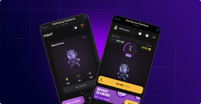 Dois telefones mostram uma interface de jogo com um personagem chamado Black Puma.