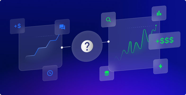 Diagrama muestra conexiones de datos financieros con iconos de chat, búsqueda y moneda.