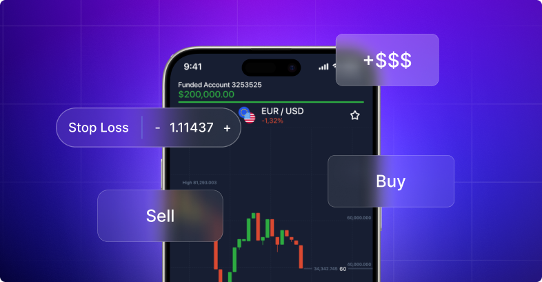 Tela móvel mostra negociação EUR/USD com opções comprar/vender e gráfico.