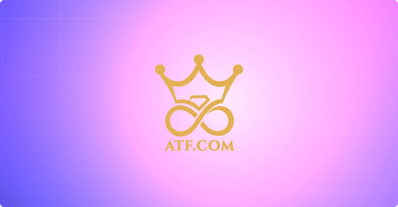 Logo con una corona e un simbolo infinito sopra il testo ate.com