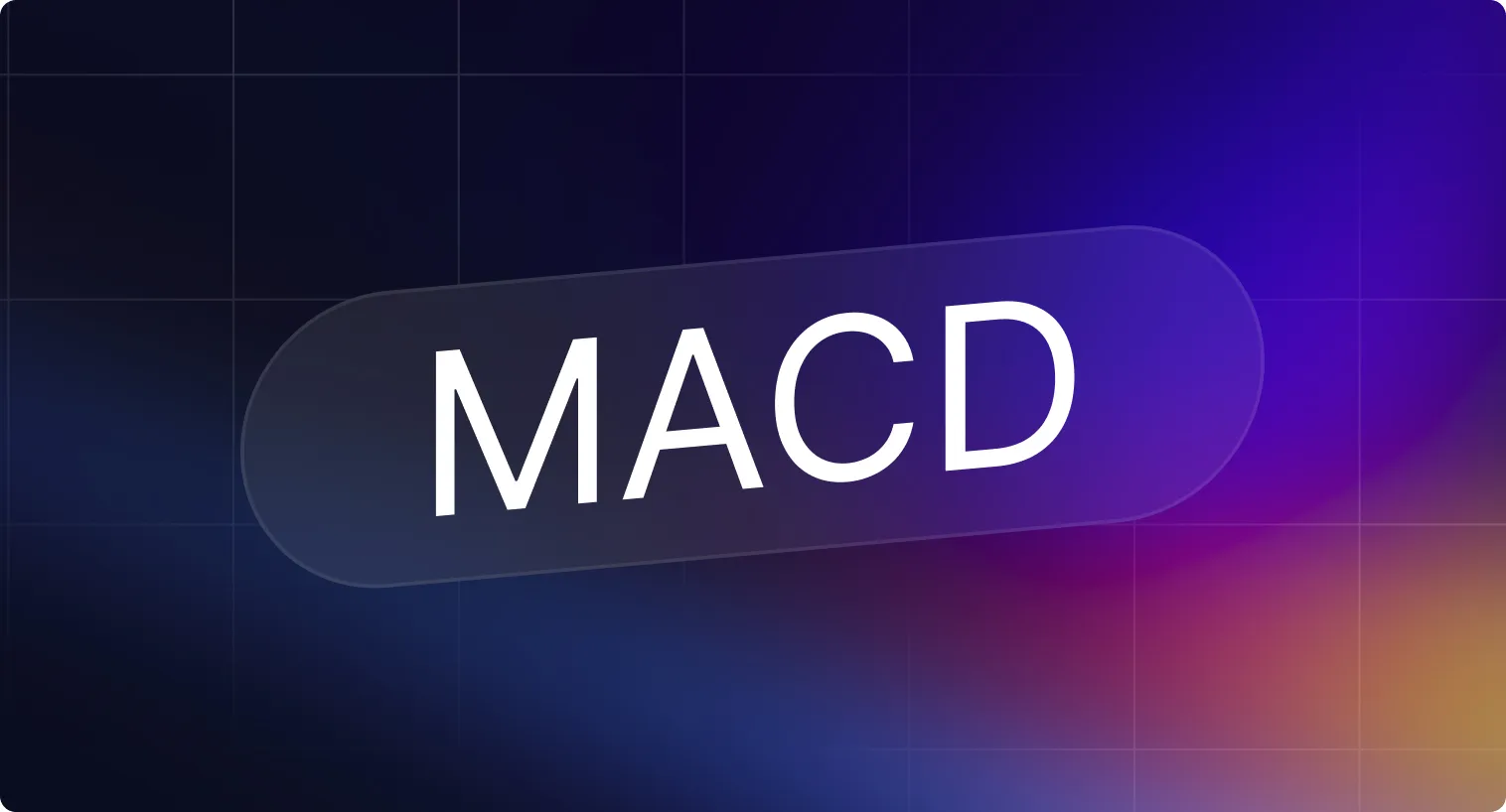 Les lettres MACD apparaissent en blanc sur un fond sombre dégradé.