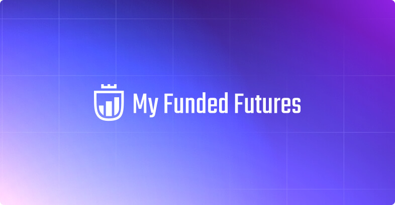 Logo e testo 'My Funded Futures' su sfondo blu e viola