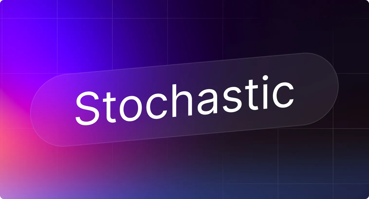 Le mot Stochastique en texte blanc sur un fond dégradé violet et bleu.