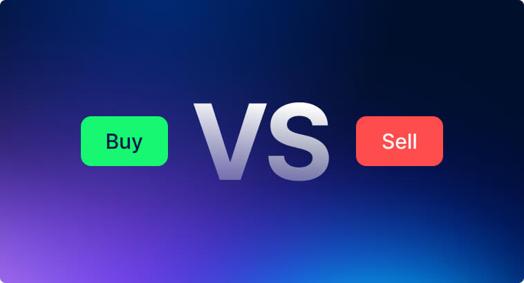Graphic showing 'Buy' in green and 'Sell' in red with 'VS' in the center.