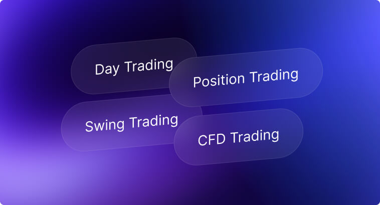 Cuatro estilos de trading: Day Trading, Position Trading, Swing Trading, CFD Trading.