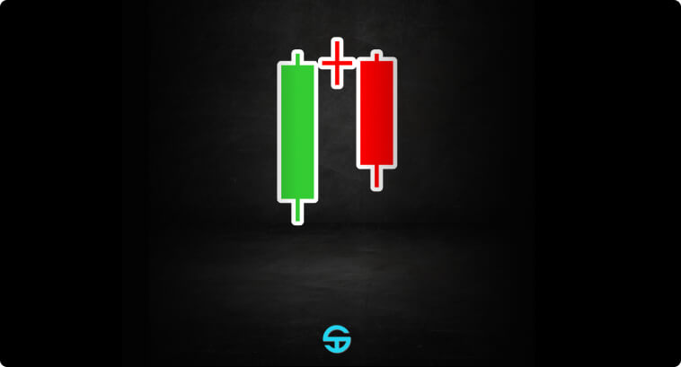 Des chandeliers verts et rouges avec un signe plus entre eux sur un fond sombre.