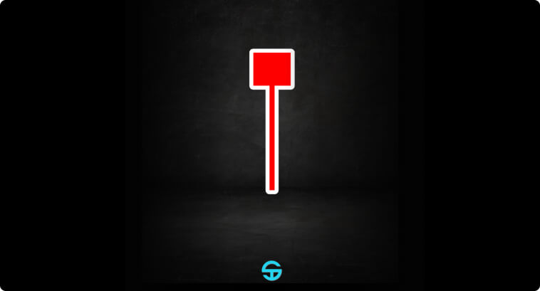 Une icône de chandelier rouge avec un contour blanc sur fond noir.