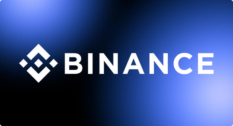 Logo di Binance con una forma geometrica bianca e il testo 'BINANCE' in bianco.