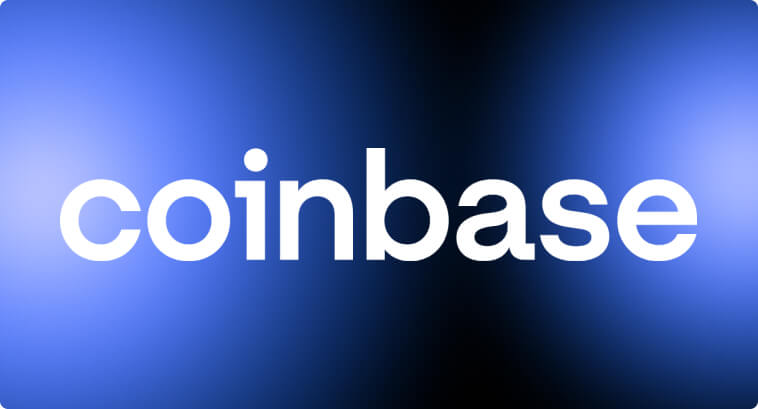 Logo di Coinbase su sfondo blu