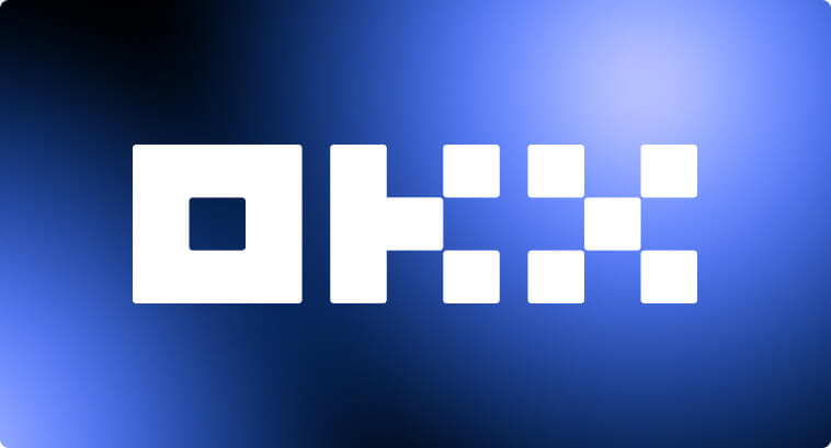 Logo con una lettera 'O' bianca stilizzata e forme geometriche su sfondo blu.