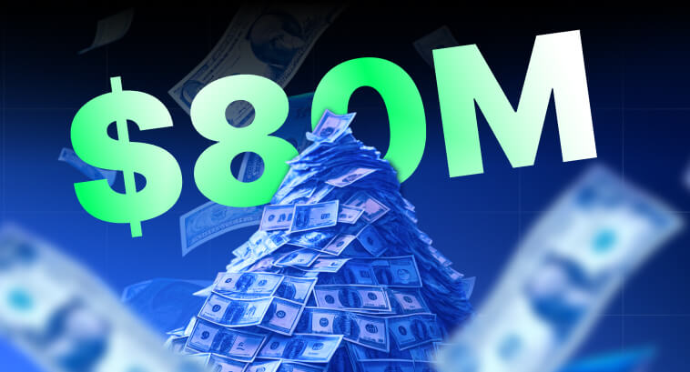 Une pyramide de billets américains avec le texte $80M à proximité.