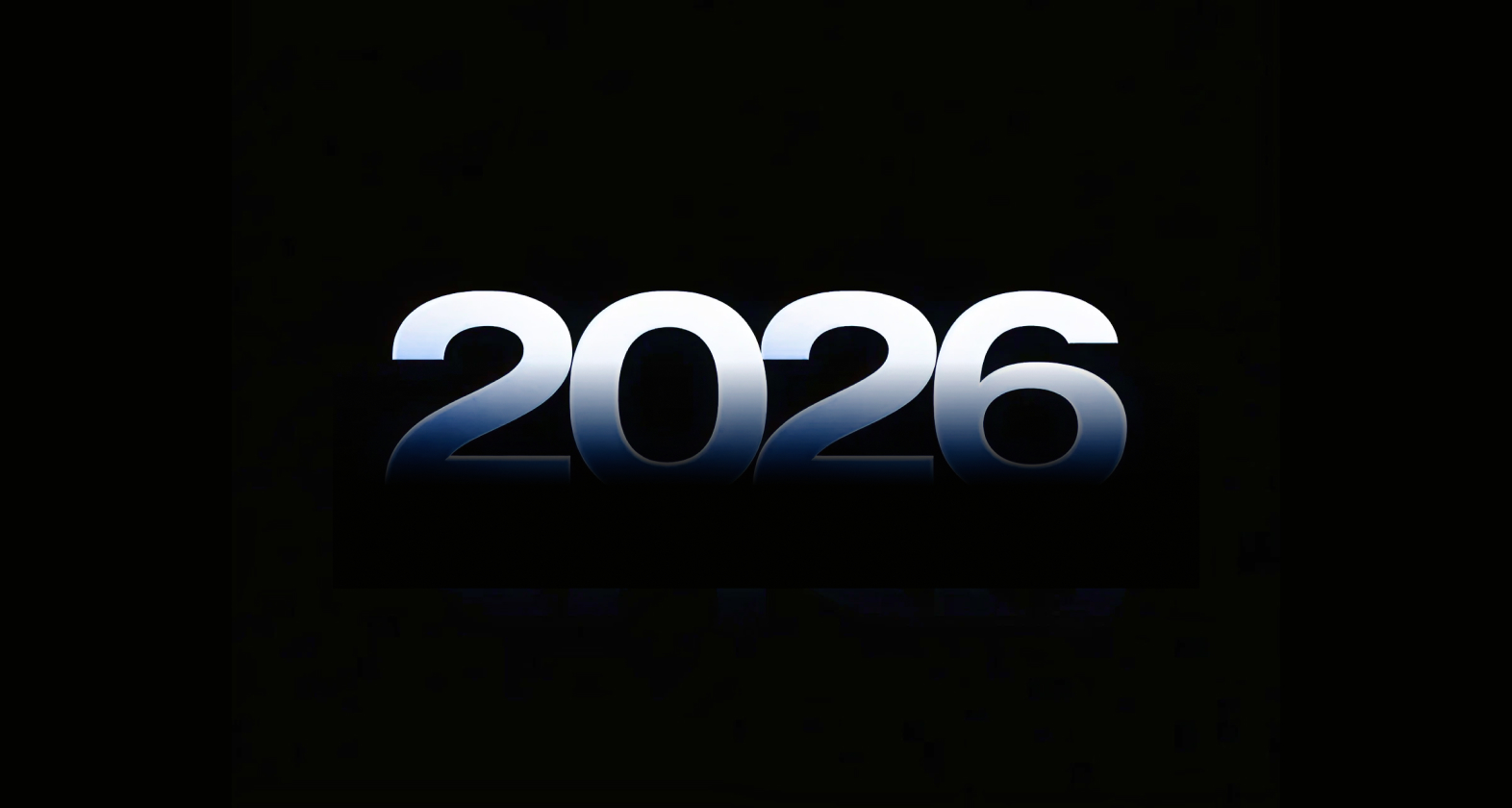 L'anno 2026 in grandi lettere metalliche su uno sfondo scuro.