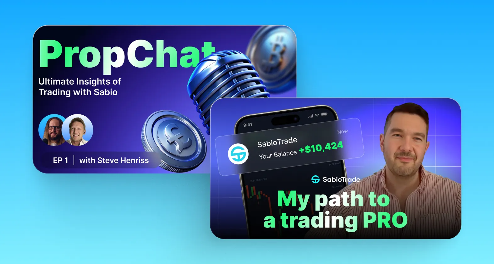 Schermo mobile mostra saldo SabioTrade, con logo e titolo del podcast