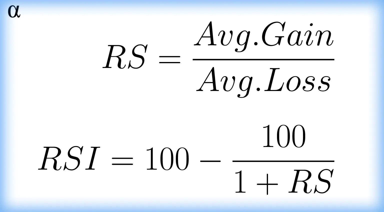 Fórmulas matemáticas mostrando os cálculos de RS e RSI.