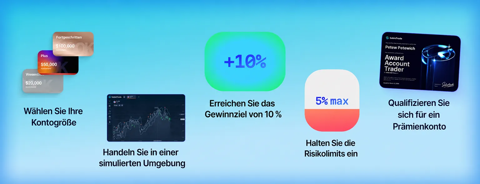 Chart mit Preisbewegungen, +10% Ziel, 5% max, Preiskarte, Kontotypen